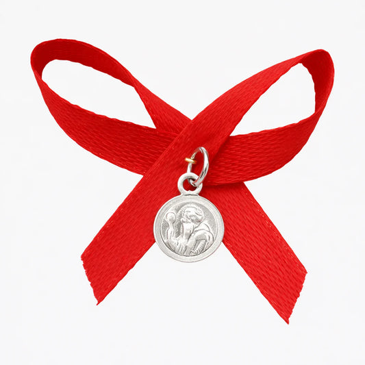 "Colgante San Benito Abad 10mm con Cinta Roja Protectora | Regalo para Bebé"