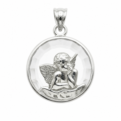 Medalla Ángel de la Guarda con cristal facetado en plata ley 900