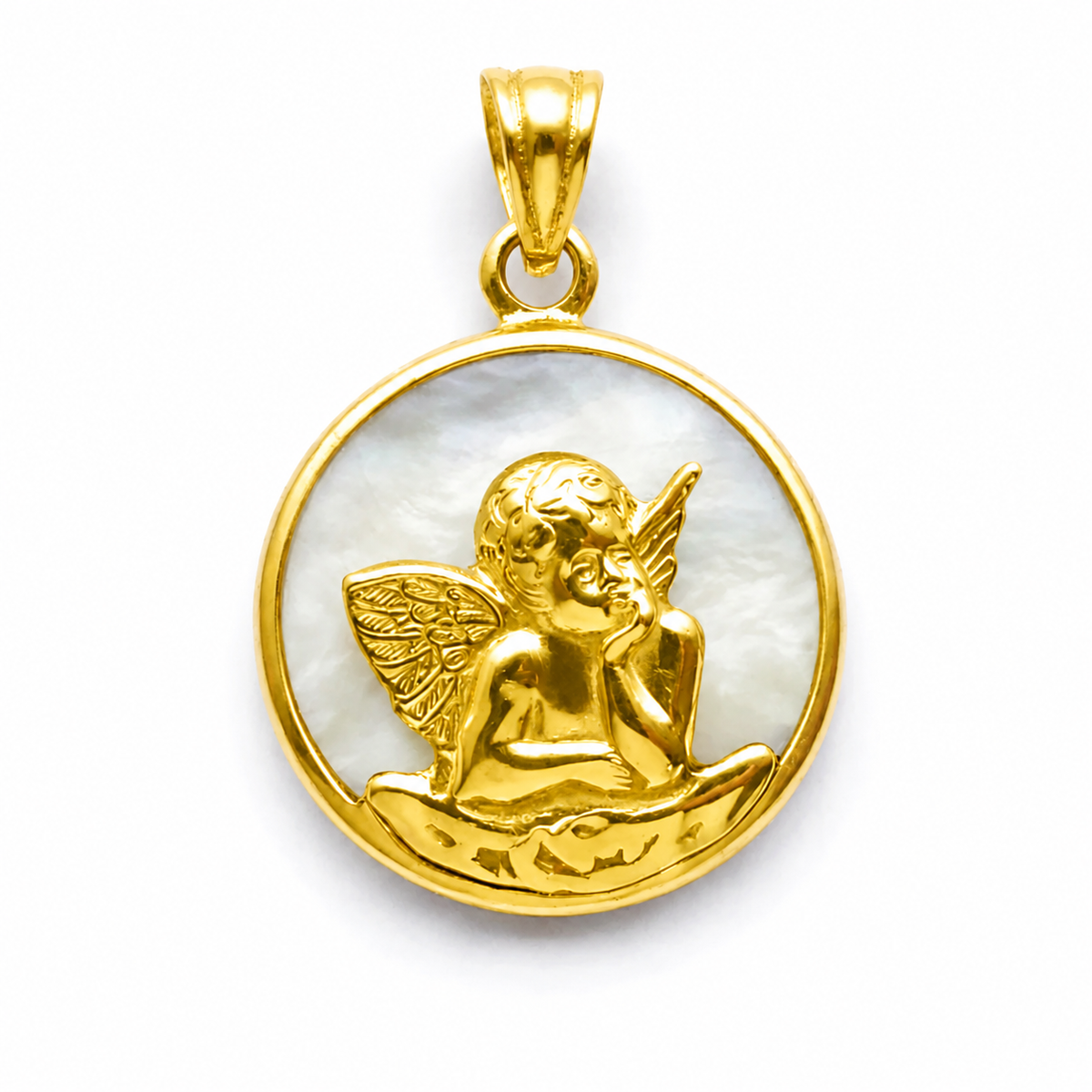 Medalla Ángel de la Guarda en oro 18k macizo con nácar 