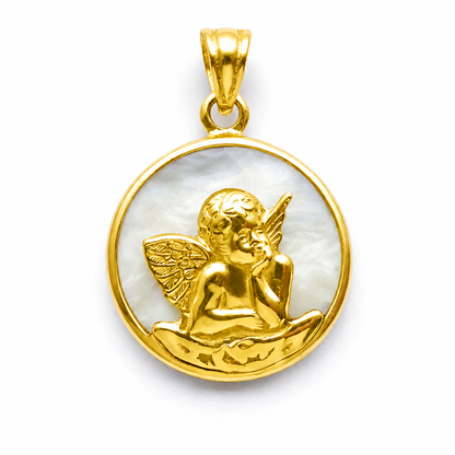 Medalla Ángel de la Guarda en oro 18k macizo con nácar 