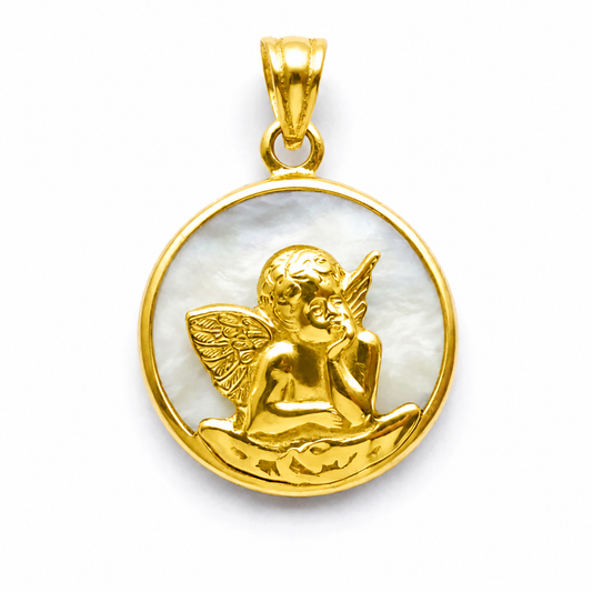 Medalla Ángel de la Guarda en oro 18k macizo con nácar 