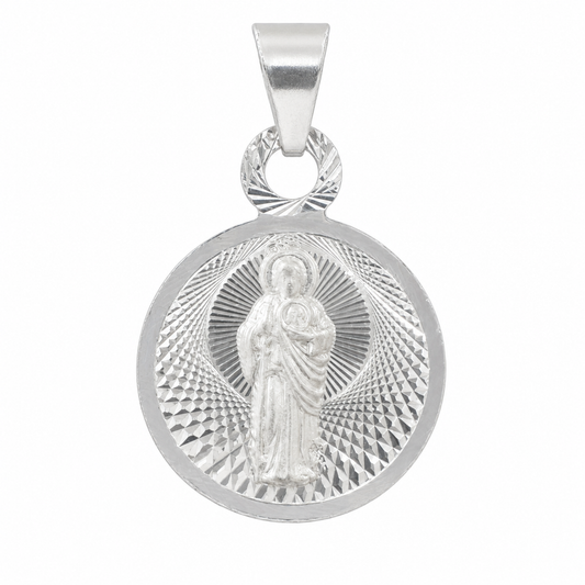 Medalla San Judas Tadeo de Plata 925 – Facetada (14 mm)