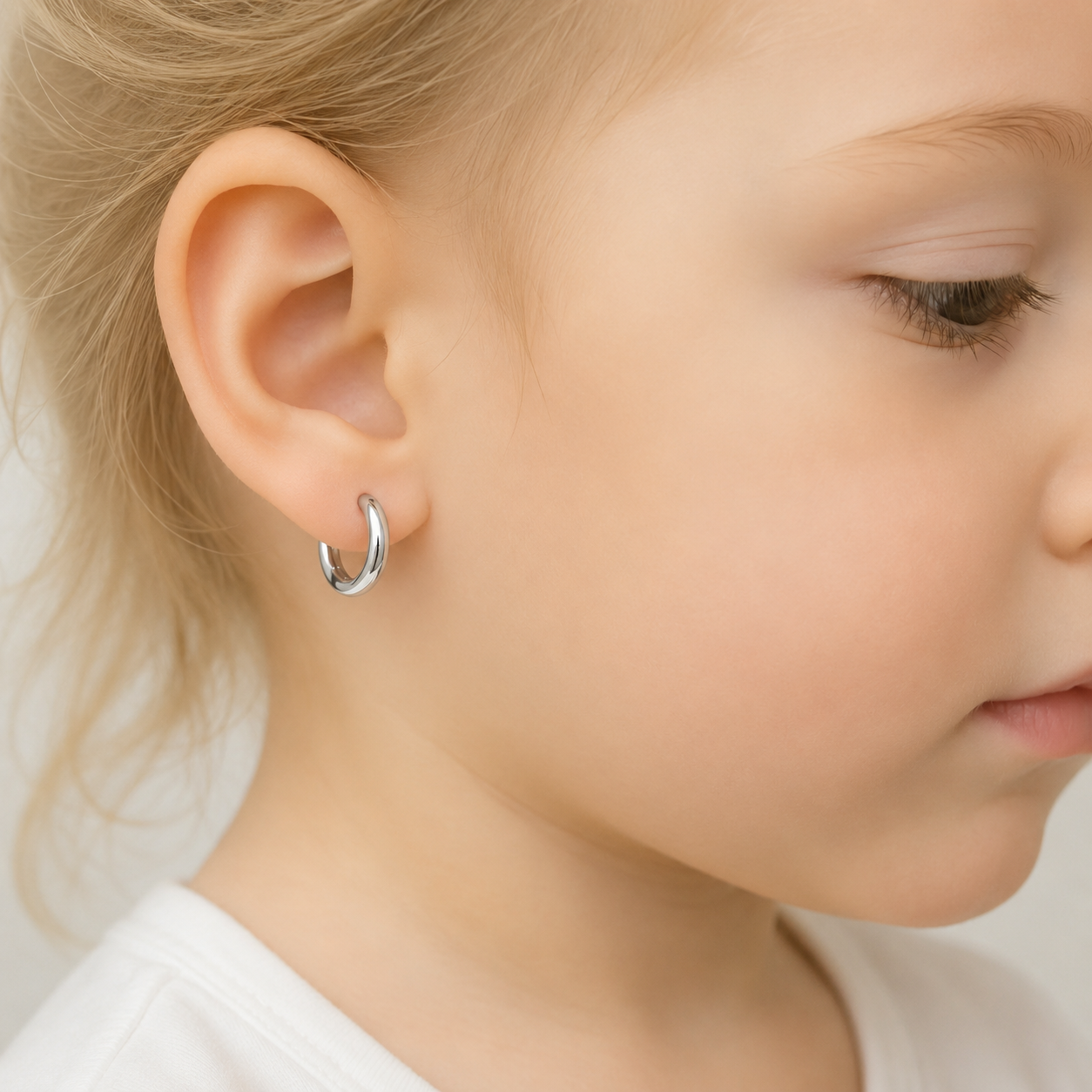 niña usando Argollas gruesas de plata ley 925