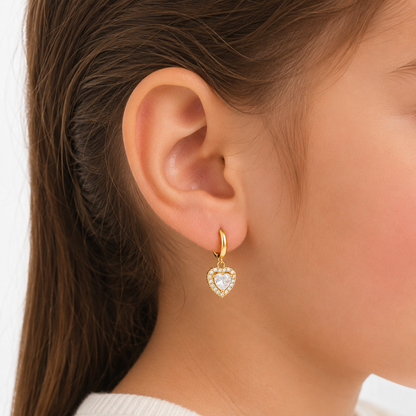Aros de Argolla con Corazón Plata 925 Baño de Oro para Niñas