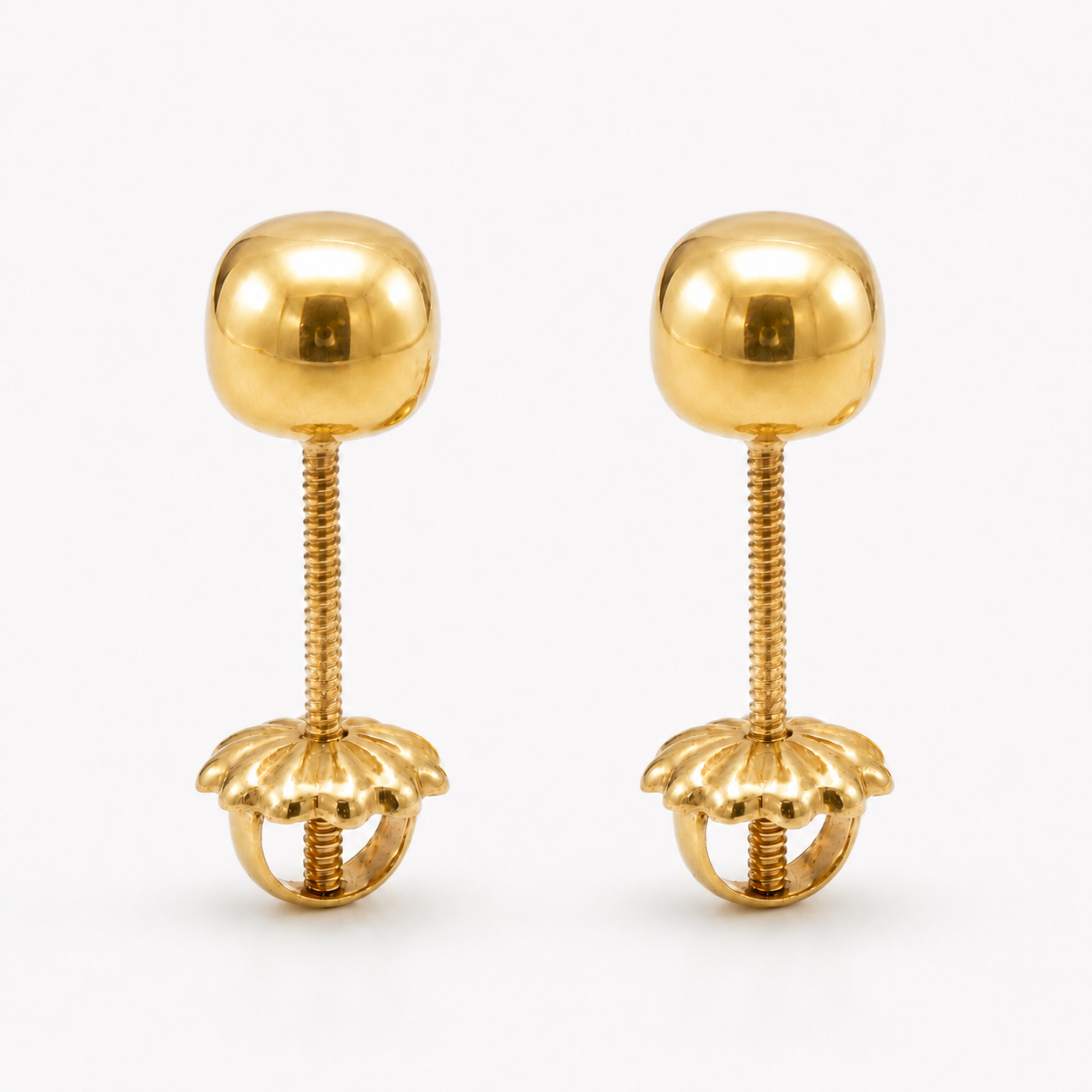 
Par de aros de oro 18k bolita 6 mm para niña con tornillo atornillable y mariposa de seguridad