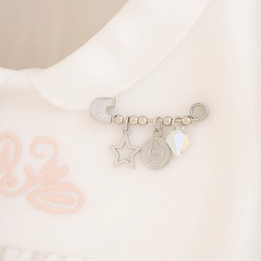 "Prendedor de Plata 925 con Medalla San Benito y estrella"