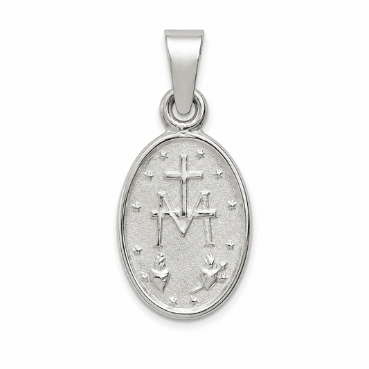 Reverso de medalla Milagrosa de plata 925 con la M, la cruz y doce estrellas.