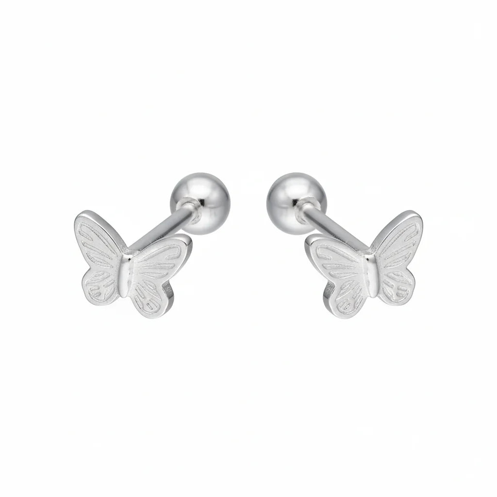 Aros de Mariposa de Plata 925 (5x6mm) para Niña