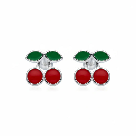 Aros de Cereza de Plata 925 Esmaltada para Niña (9x6mm)